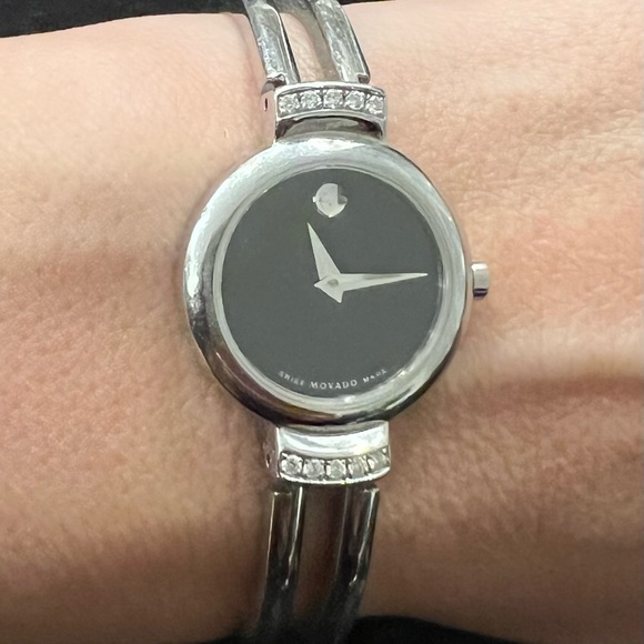 Authentic Movado Women Harmony Swiss Bangle Strap BlackDial With Diamonds
